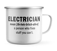 Purple Print House Electrician Enamel Mug, Funny Electrician Gift, Birthday Gift Ideas, Metal Drinking Coffee Cup, One Size, White