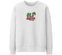 Purple Print House Elf Squad Christmas Sweatshirt For Women Funny Festive Santas Helpers Xmas Jumper, S, White