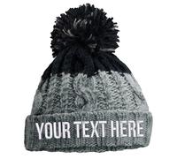 Purple Print House Embroidered Apres Beanie Bobble Hat Custom Text Personalised Writing Winter Autumn Skiing Two Colour, One Size, Grey/Black