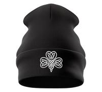 Purple Print House Embroidered Celtic Shamrock Beanie Hat - Irish Three Leaf Clover Unisex Beanie for St Patricks Day - Patriotic Ireland Gift - Mens Womens Winter Accessory, One Size, Black