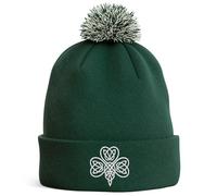 Purple Print House Embroidered Celtic Shamrock Bobble Hat - Irish Three Leaf Clover Unisex Hat for St Patricks Day - Patriotic Ireland Gift - Mens Womens Winter Accessory, One Size, Bottle