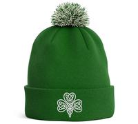 Purple Print House Embroidered Celtic Shamrock Bobble Hat - Irish Three Leaf Clover Unisex Hat for St Patricks Day - Patriotic Ireland Gift - Mens Womens Winter Accessory, One Size, Irish
