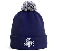 Purple Print House Embroidered Celtic Shamrock Bobble Hat - Irish Three Leaf Clover Unisex Hat for St Patricks Day - Patriotic Ireland Gift - Mens Womens Winter Accessory, One Size, Navy