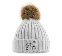 Purple Print House Embroidered Dalmatian Pom Pom Chunky Beanie Women Embroidery Ladies Winter Hat, One Size, Light Grey