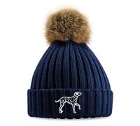 Purple Print House Embroidered Dalmatian Pom Pom Chunky Beanie Women Embroidery Ladies Winter Hat, One Size, Navy