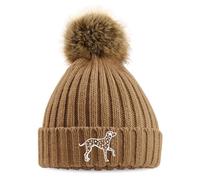 Purple Print House Embroidered Dalmatian Pom Pom Chunky Beanie Women Embroidery Ladies Winter Hat, One Size, Biscuit