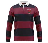 Purple Print House Embroidered England 1871 Rugby Shirt Red Rose Badge St George's Day Jersey for Men Classic Gift, M, Burgundy/Navy