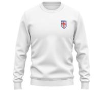 Purple Print House Embroidered England Badge Adults Sweatshirt - English Supporter Football Fan Sweater - Mens, M, White