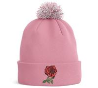 Purple Print House Embroidered England Rose Bobble Hat Men Women Rugby English Supporters Nations Winter, One Size, Dusty Pink
