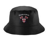 Purple Print House Embroidered English and Proud Bucket Hat Unisex England Rugby Football Country Him Her Recycled Hat, L, Black