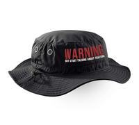 Purple Print House Embroidered Funny Farmers Cargo Bucket Hat for Men Women Warning May Start Talking About Tractors Farming Farm Embroidery Gifts, One Size, Black