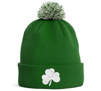 Purple Print House Embroidered Irish Clover Bobble Hat St Patricks Day Lucky Shamrock Ireland Paddy Pom Pom Winter Accessory Gift, One Size, Irish Green