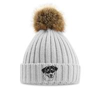 Purple Print House Embroidered Jack Russell Pom Pom Chunky Beanie Women Embroidery Ladies Winter Hat, One Size, Light Grey