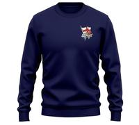 Purple Print House Embroidered Patriotic England Sweatshirt - St Georges Cross Design - English Red Rose Rugby Supporter Sweater - Pride Heritage Gift, XL, Navy