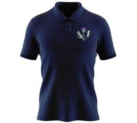 Purple Print House Embroidered Scotland Badge Polo Shirt Men Rugby Scottish Thistle Supporters Top Nations, XXL, Navy
