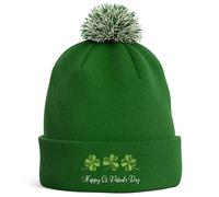 Purple Print House Embroidered St Patricks Day Bobble Hat - Irish Shamrocks Design - Ireland Pride Heritage Hat for Men and Women - Patriotic Paddys Day Winter Accessory, One Size, Irish