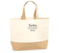 Purple Print House Embroidered Teacher Definition Custom Canvas Jute Bag Personalised Name End of Term Gift Educator Tutor Thank You Present, 24cm x 41cm, Natural