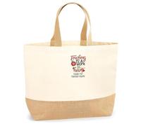 Purple Print House Embroidered Thank You Teacher Custom Jute Bag Teaching is a Work of Heart Canvas Tote End of Term Educator Tutor Gift, 38cm x 44cm, Natural