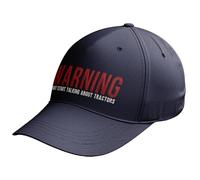 Purple Print House Embroidered Warning May Start Talking About Tractors Baseball Cap Unisex Funny Farming Gift Men Women Recycled Hat, One Size, Navy