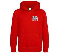 Purple Print House Embroidered Welsh Dragon Kids Hoodie Y Ddraig Goch Boys Six 6 Girls Rugby Cymru Wales Nations Hoody, 9-11 Years, Red