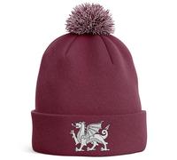 Purple Print House Embroidered Y Ddraig Goch Bobble Hat Men Welsh Red Dragon Cymru Wales Winter Rugby Country Him Her, One Size, Maroon