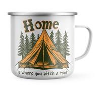 Purple Print House Enamel Mug for Campers - Home is Where You Pitch a Tent - Metal Tea Coffee Camping Cup for Nature Lovers - Mens Womens Adventure Gift