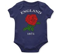 Purple Print House England 1871 Rugby Babygrow, England Birthday Gifts for English Baby Rugby Fan, Red Rose Tournament Outfit Gift Idea, Nations Outfit for Babies Boy Girl, 3-6 Months, Navy