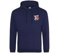 Purple Print House England Embroidered Adult Hoodie with St Georges Cross & English Red Rose Rugby Supporter Present Country Gift Men Women, L, Navy