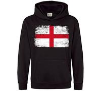 Purple Print House England Flag Kids Hoodie, England World Football Gifts for Boys and Girls, English Soccer Supporters Cup Hooded Top 2022, 5-6 Years, Black