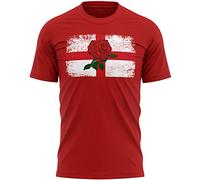 Purple Print House England Flag Rugby Rose T Shirt Mens Retro England Nations Football Supporter Top Tee, XXL, Red