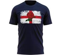 Purple Print House England Flag Rugby Rose T Shirt Mens Retro England Nations Football Supporter Top Tee, S, Navy