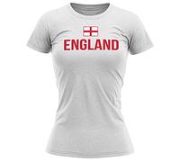 Purple Print House England Football Shirt Womens - England Flag Football T Shirt - Football Country European English Tournament Gifts for Her - Unique Footy Top, S, White