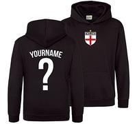 Purple Print House England Hoodys for Kids, England Flag Badge Custom Name and Number Hoodie, Football Personalised Retro Europe Summer 2022 Footy Gifts for Boys Girls, 12-13 Years, Black