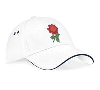Purple Print House English Rose Embroidery Cap Rugby Fans England Supporters Hat Unisex, One Size, White/Navy