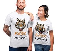 Purple Print House Exotic for President T Shirt, Funny T Shirts Men Women, Tiger Carole Baskin King Joe Exotic, XL - Ladies, White