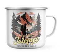 Purple Print House Explore This World Hiking Enamel Mug - Begin The Journey Metal Tea Coffee Cup for Hikers - Mountain Design Outdoor Lover Gift