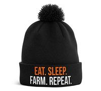 Purple Print House Farming Gifts - Eat Sleep Farm Repeat Funny Beanie Hat - Tractor Farmers Hat (Black Bobble)