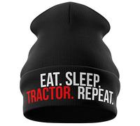 Purple Print House Farming Gifts - Eat Sleep Tractor Repeat - Embroidered Farmer Beanie Hat - Gifts for Farmers (Black)