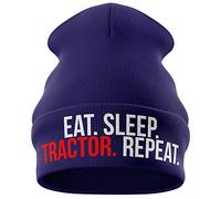 Purple Print House Farming Gifts - Eat Sleep Tractor Repeat - Embroidered Farmer Beanie Hat - Gifts for Farmers (Blue)
