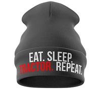 Purple Print House Farming Gifts - Eat Sleep Tractor Repeat - Embroidered Farmer Beanie Hat - Gifts for Farmers (Grey)