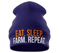 Purple Print House Farming Gifts - Funny Beanie Hat - Eat Sleep Farm Repeat - Tractor & Farmers Gift (Navy Blue)