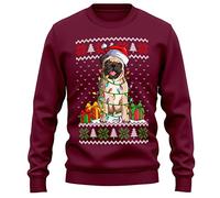 Purple Print House Festive Pug Sweatshirt Adults Funny Tangled Xmas Fair Isle Dog Sweater Gift For Men and Women, L, Maroon