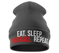Purple Print House Football Gifts - Eat Sleep Football Repeat - Embroidered Beanie Hat - Gifts for Boys & Men (Grey)