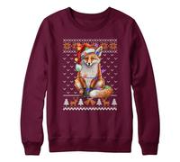 Purple Print House Fox Christmas Kids Sweatshirt School Xmas Jumper Day Boy Girl Sweater Santa, 5-6 Years, Burgundy