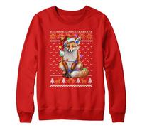 Purple Print House Fox Christmas Kids Sweatshirt School Xmas Jumper Day Boy Girl Sweater Santa, 9-11 Years, Red