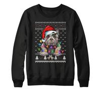 Purple Print House French Bulldog Christmas Kids Sweatshirt Frenchie School Xmas Jumper Day Boy Girl Sweater Santa, 7-8 Years, Black