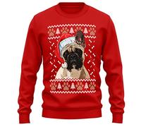 Purple Print House French Bulldog Christmas Sweatshirt Adult Xmas Jumper For Frenchie Dog Owner Gifts Autumn Winter Puppy Walks Sweater For Him and Her, XL, Red