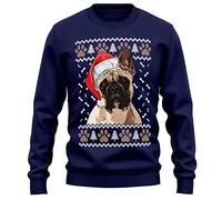 Purple Print House French Bulldog Christmas Sweatshirt Adult Xmas Jumper For Frenchie Dog Owner Gifts Autumn Winter Puppy Walks Sweater For Him and Her, M, Navy