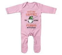 Purple Print House Funny Baby Romper For New Dad Pack My Nappies I'm Going Fishing With Daddy Baby Boy Gift Suit, 0-3 Months, Light Pink
