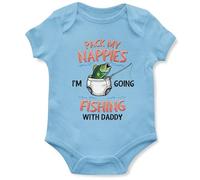 Purple Print House Funny Babygrow For New Dad Pack My Nappies I'm Going Fishing With Daddy Baby Vest Gift Idea, 0-3 Months, Light Blue